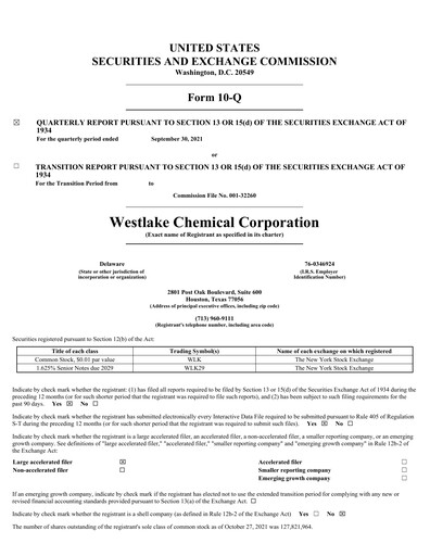 Thumbnail Westlake Corporation
 Quarterly Report 2021-q3
