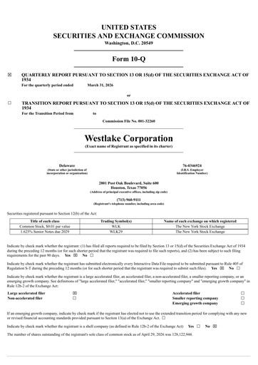 Thumbnail Westlake Corporation
 Quarterly Report 2026-q1