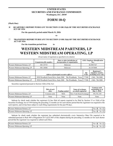 Miniature Western Midstream
 Rapport trimestriel 2026-q1