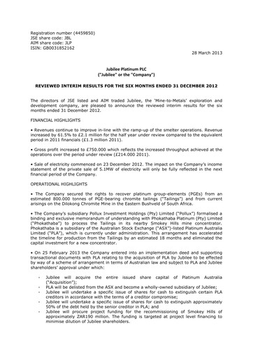 Thumbnail Jubilee Metals Group Half-year Report fy2013-h1