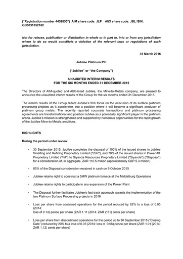 Thumbnail Jubilee Metals Group Half-year Report fy2016-h1