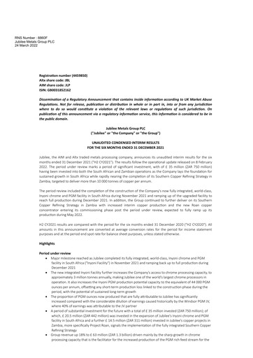 Thumbnail Jubilee Metals Group Half-year Report fy2022-h1