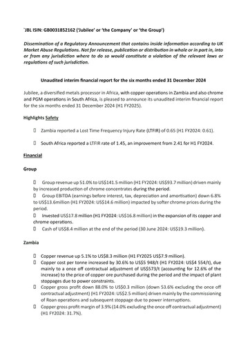 Thumbnail Jubilee Metals Group Half-year Report fy2025-h1
