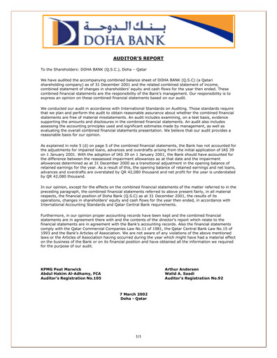 Thumbnail Doha Bank Financial Statement 2001