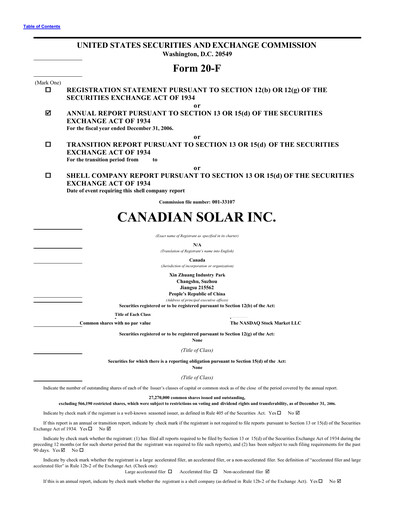 Thumbnail Canadian Solar
 Annual Report 2006