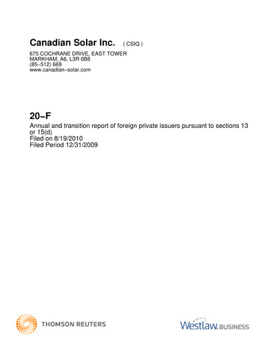 Thumbnail Canadian Solar
 Annual Report 2009