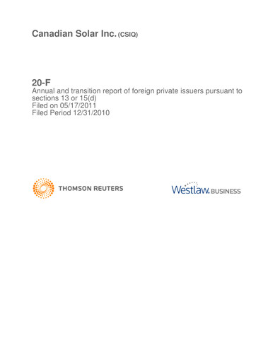 Thumbnail Canadian Solar
 Annual Report 2010