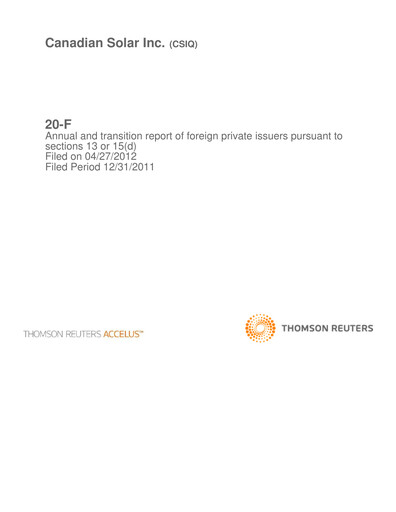 Thumbnail Canadian Solar
 Annual Report 2011