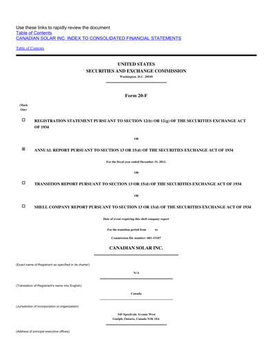 Thumbnail Canadian Solar
 Annual Report 2012
