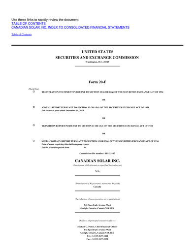 Thumbnail Canadian Solar
 Annual Report 2013