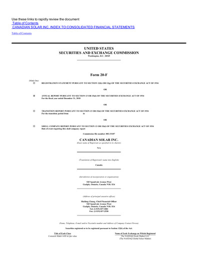 Thumbnail Canadian Solar
 Annual Report 2018