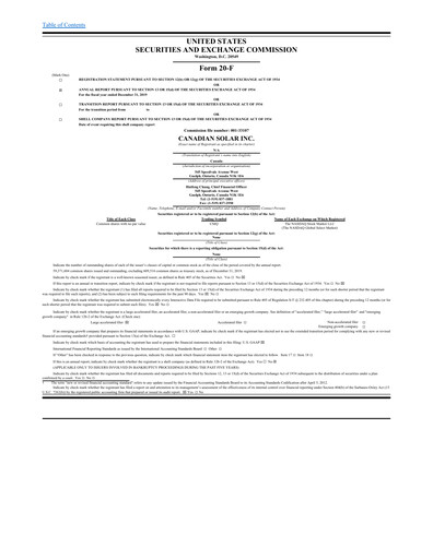 Thumbnail Canadian Solar
 Annual Report 2019