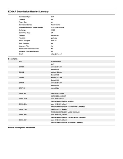 Thumbnail Camtek Annual Report 2013
