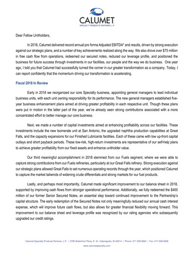 Thumbnail Calumet, Inc. Annual Report 2018