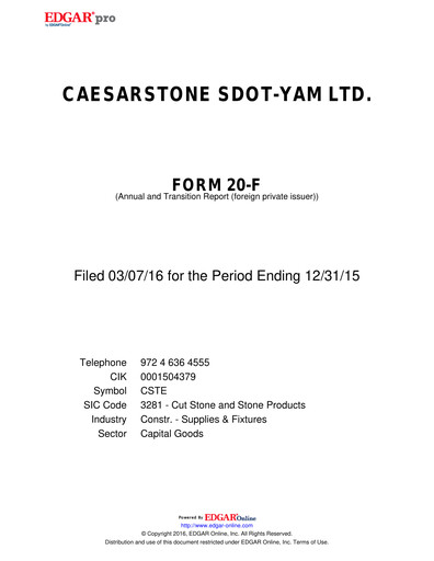 Vorschaubild Caesarstone
 Jahresbericht 2015