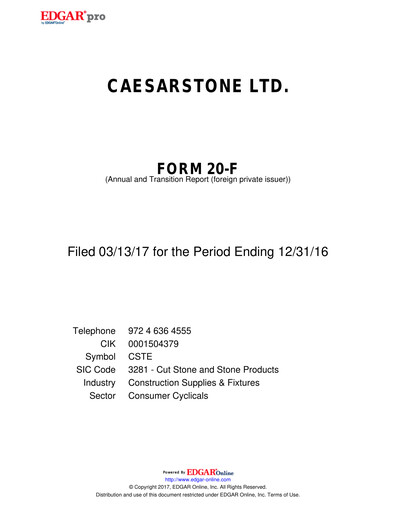 Vorschaubild Caesarstone
 Jahresbericht 2016