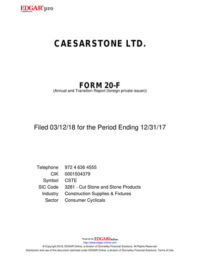 Vorschaubild Caesarstone
 Jahresbericht 2017