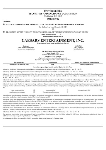 Thumbnail Caesars Entertainment
 Annual Report 2025