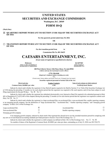 Thumbnail Caesars Entertainment
 Quarterly Report 2026-q2