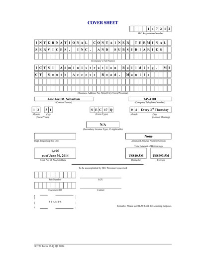 Thumbnail International Container Terminal Services Quarterly Report 2014-q2