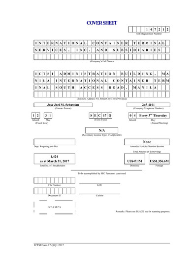 Thumbnail International Container Terminal Services Quarterly Report 2017-q1