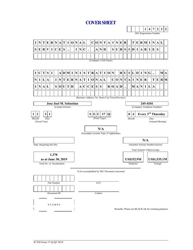 Thumbnail International Container Terminal Services Quarterly Report 2019-q2