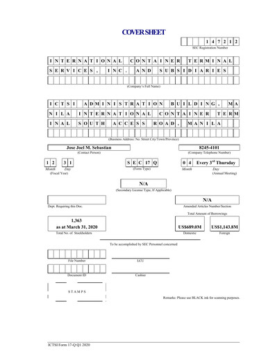 Thumbnail International Container Terminal Services Quarterly Report 2020-q1