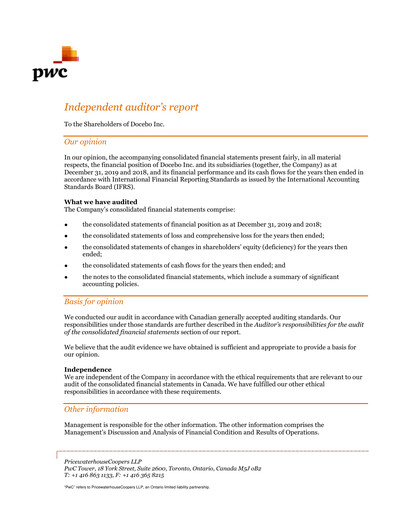 Thumbnail Docebo Financial Statement 2019