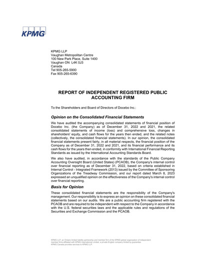 Thumbnail Docebo Financial Statement 2022