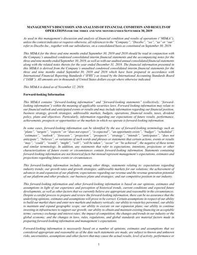 Thumbnail Docebo Quarterly Report 2019-q3