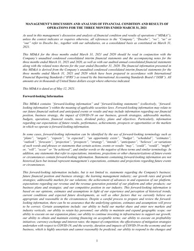 Thumbnail Docebo Quarterly Report 2021-q1