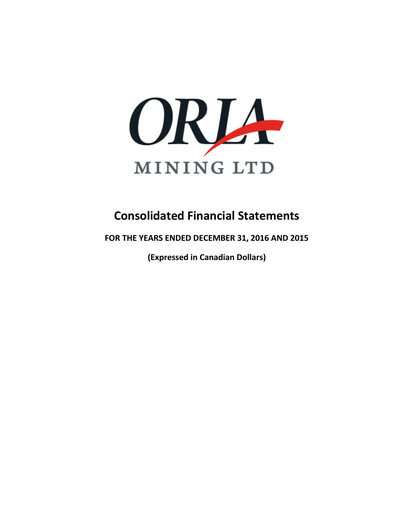 Thumbnail Orla Mining Financial Statement 2016