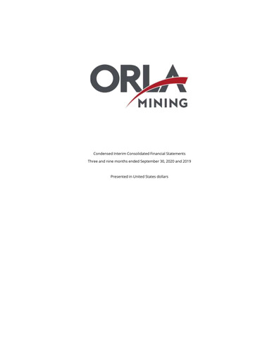 Thumbnail Orla Mining Quarterly Report 2020-q3