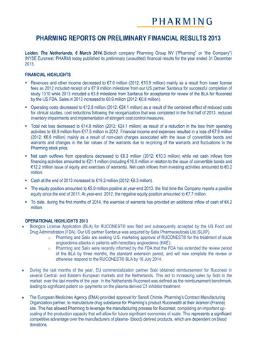 Thumbnail Pharming Group Financial Statement 2013