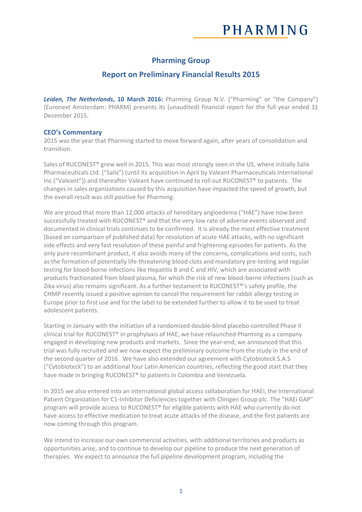 Thumbnail Pharming Group Financial Statement 2015