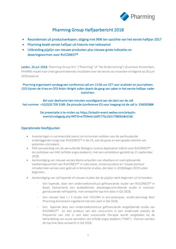 Thumbnail Pharming Group Half-year Report 2018-h1