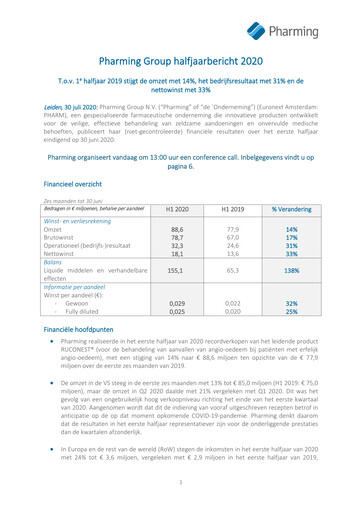 Thumbnail Pharming Group Half-year Report 2020-h1