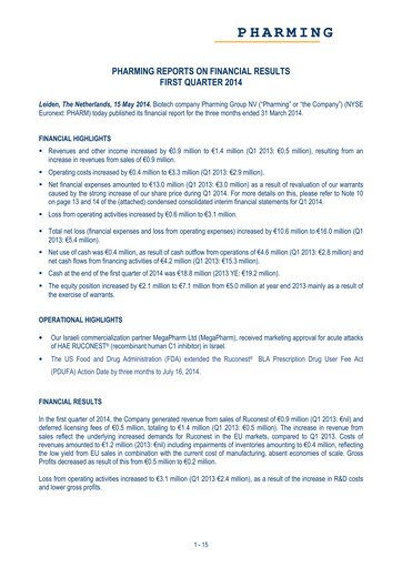 Thumbnail Pharming Group Quarterly Report 2014-q1