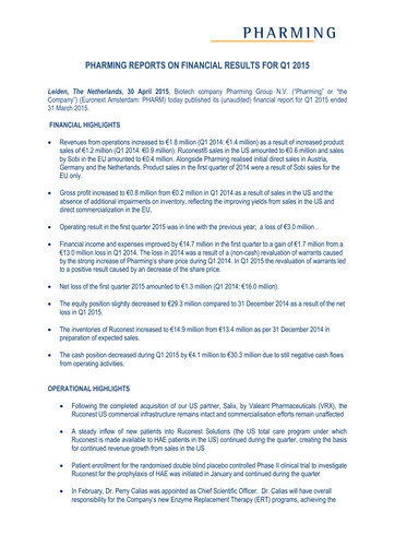 Thumbnail Pharming Group Quarterly Report 2015-q1