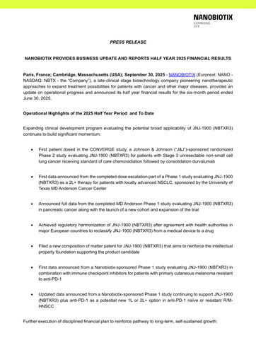 Thumbnail Nanobiotix Half-year Report 2025-h1