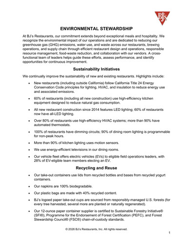 Vorschaubild BJ's Restaurants
 ESG-Bericht 2025