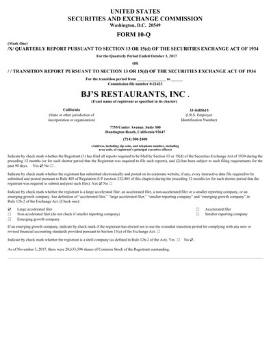 Vorschaubild BJ's Restaurants
 Quartalsbericht 2017-q3