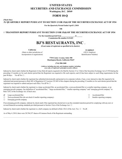 Vorschaubild BJ's Restaurants
 Quartalsbericht 2018-q1