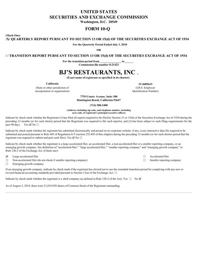 Vorschaubild BJ's Restaurants
 Quartalsbericht 2018-q2