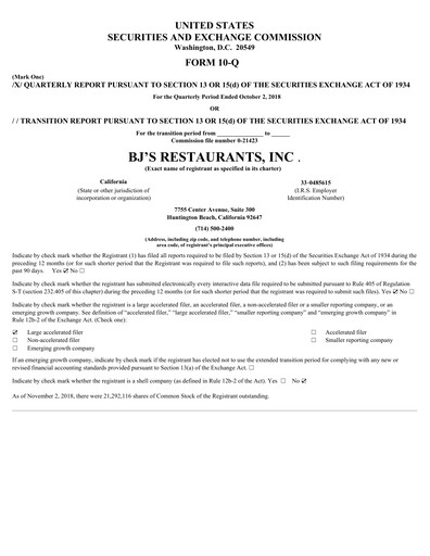 Vorschaubild BJ's Restaurants
 Quartalsbericht 2018-q3