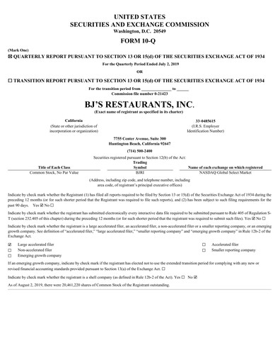 Vorschaubild BJ's Restaurants
 Quartalsbericht 2019-q2
