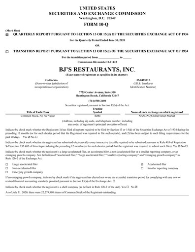 Vorschaubild BJ's Restaurants
 Quartalsbericht 2020-q2