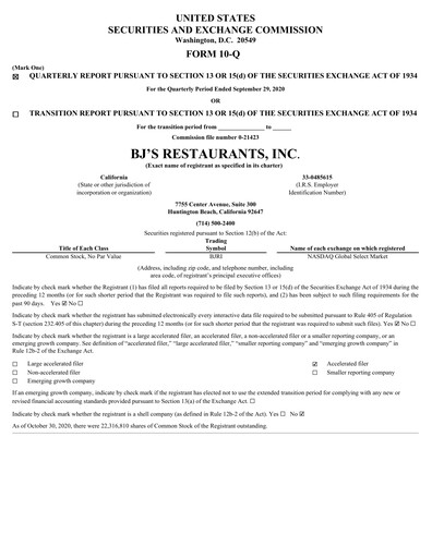 Vorschaubild BJ's Restaurants
 Quartalsbericht 2020-q3