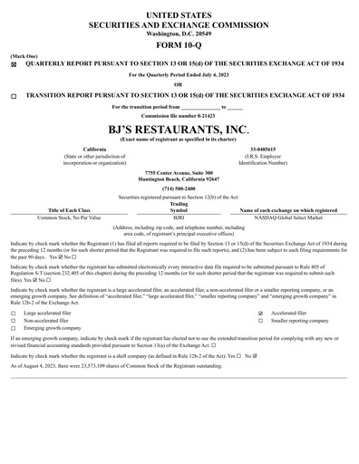 Vorschaubild BJ's Restaurants
 Quartalsbericht 2023-q2