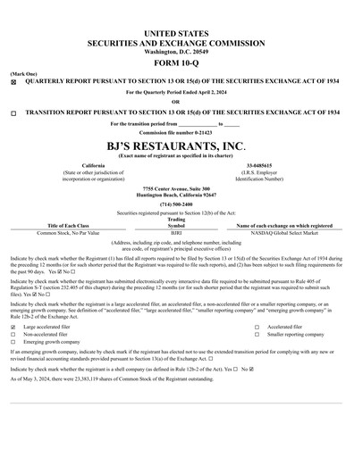 Vorschaubild BJ's Restaurants
 Quartalsbericht 2024-q1